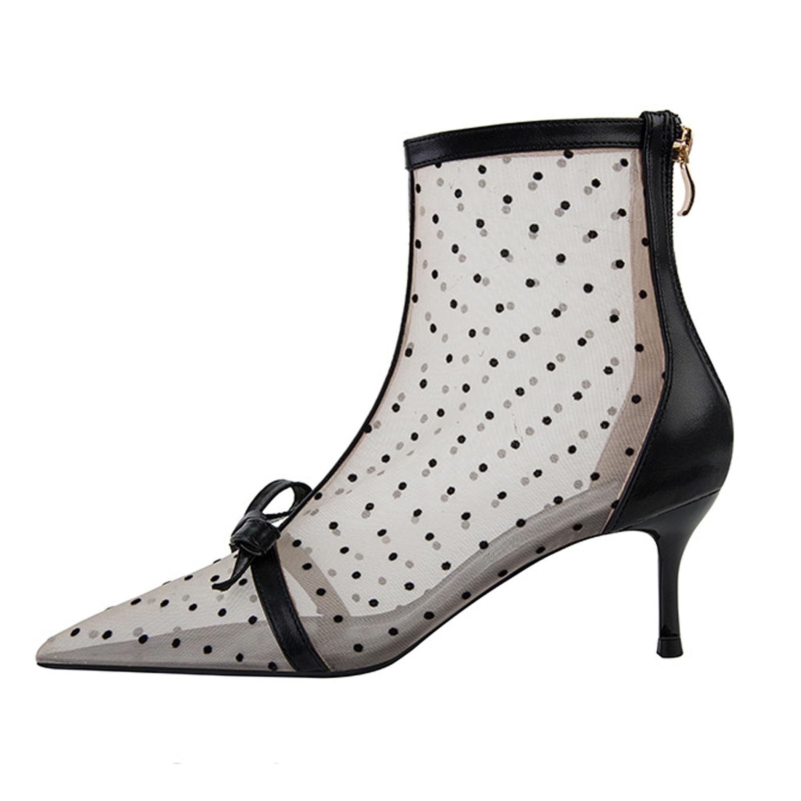 Zapatos de tacón sexy para mujer, con lazo puntiagudo, con tacón alto, con cremallera, 6 cm, para boda, oficina, fiestas, Nudo, 38 EU