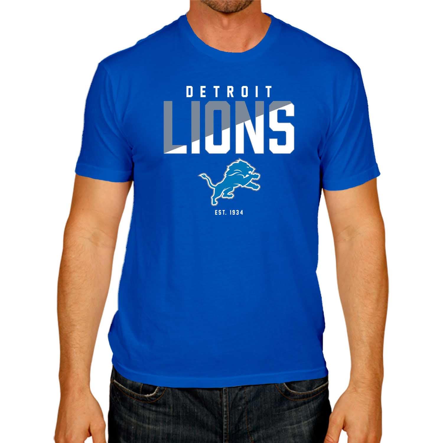 Team Fan Apparel Adult NFL Diagonal Fade Color Block T-Shirt - Officially Licensed - Tagless - 100% Cotton - Unisex (Detroit Lions - Royal, Large)
