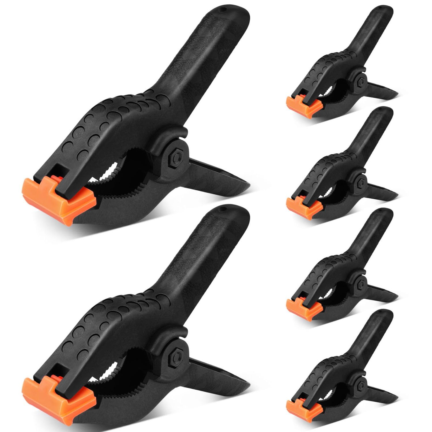 Flexzion Spring Clamps 4 Inch - Heavy Duty Plastic Spring Clips for Backdrop Stand, 6 Pack Backdrop Clips Clamps for Crafts, Balloon Arch Decorations,