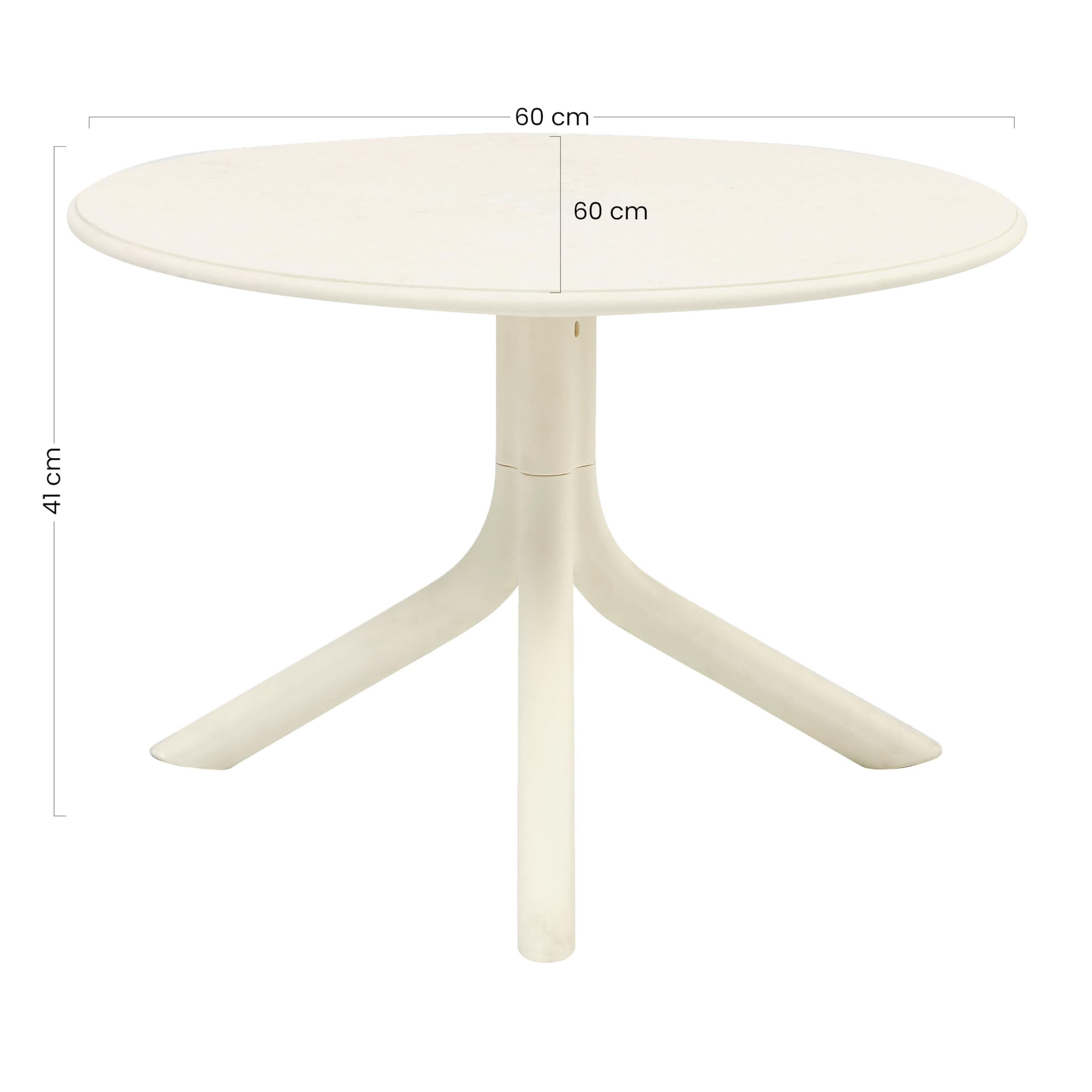 Brigros - Tavolo Rotondo in Polipropilene Resistente ai Raggi UV da Giardino e Balcone, Bianco, 60x60x41 cm