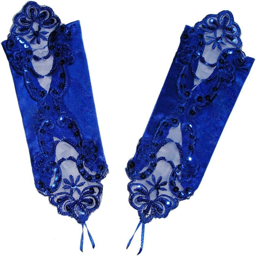 Women Fingerless Satin Evening Gloves Sequins Pearls Elbow Length Opear Theater Gloves