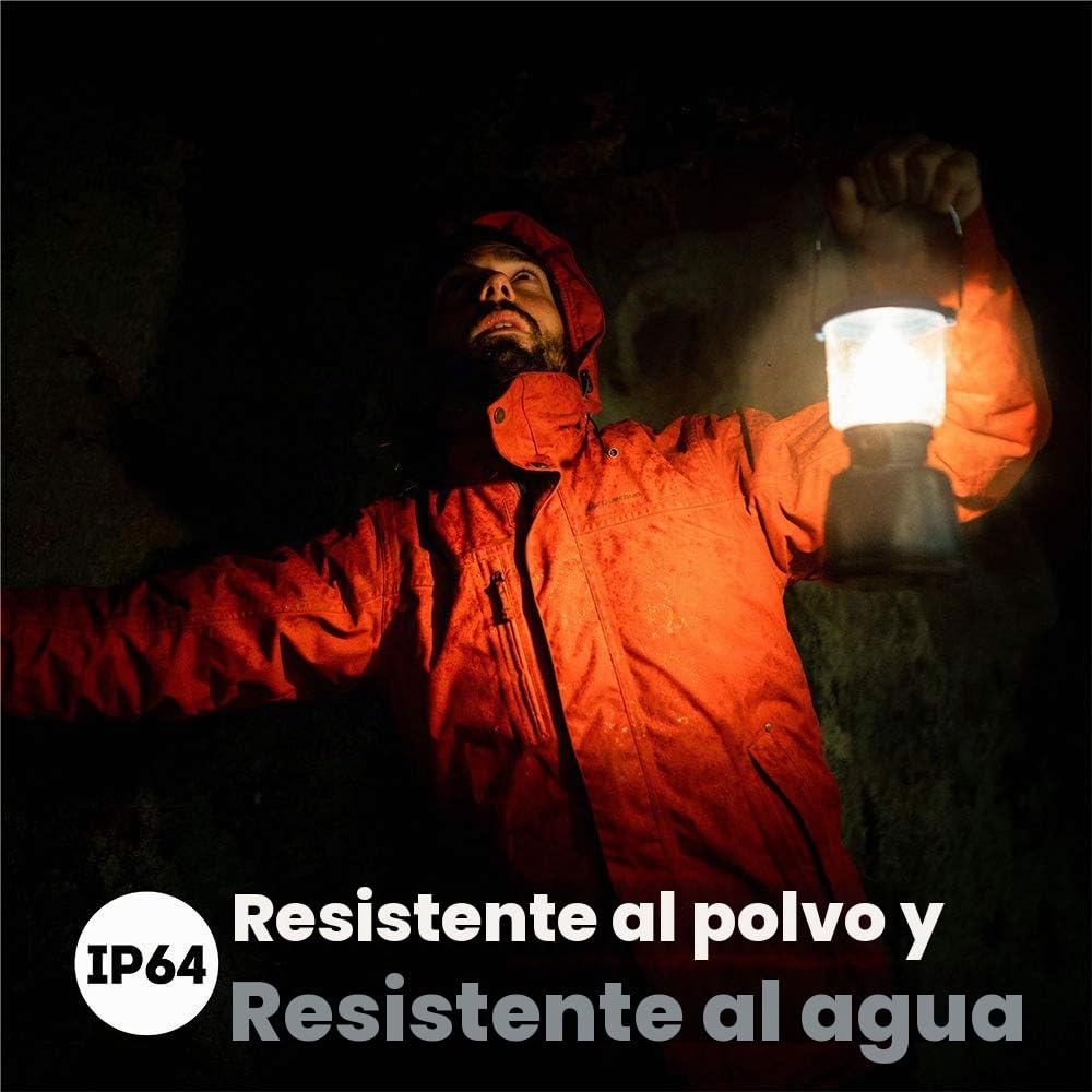Lampara Camping Retro Filamento LED | Linterna Camping recargable | Farol LED Impermeable y Robusta IP64, Iluminación regulable, Modo Luz de Vela | Iluminación Carpa 360 Grados, gancho integrado