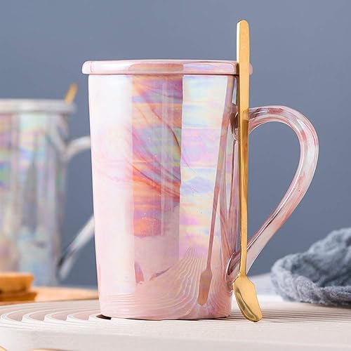 Miniatura 2 de YUESITE Taza de café de cerámica de 12 onzas, tazas altas de café iridiscentes, lindas tazas de café de cerámica para mujeres Mon, aptas para