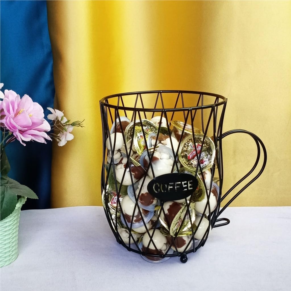 Coffee Storage Creative Beer Cup Shaped Coffee Capsule Wrought Iron Storage Basket Candy Wrought Iron Storage Basket Coffee storage Basket(Black)