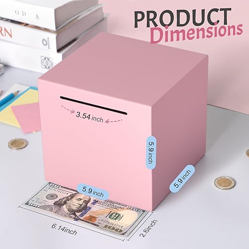Miniatura 2 de Alcancía para adultos, alcancía irrompible que debe romperse para abrirse, alcancía de ahorro de metal hecha de acero inoxidable (rosa, 15 cm)