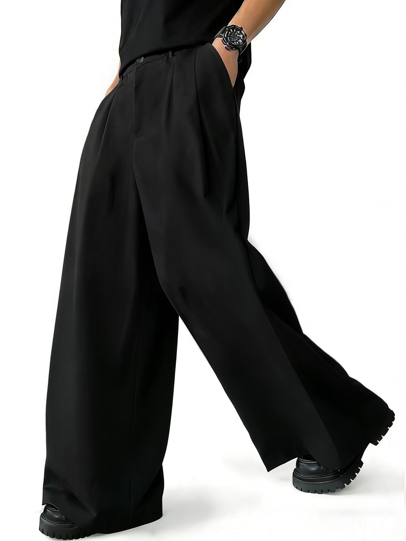 CLOAKA Pantaloni da uomo, alla moda, da lavoro, da uomo, moderni, chino, a gamba larga, per il tempo libero, con tasche