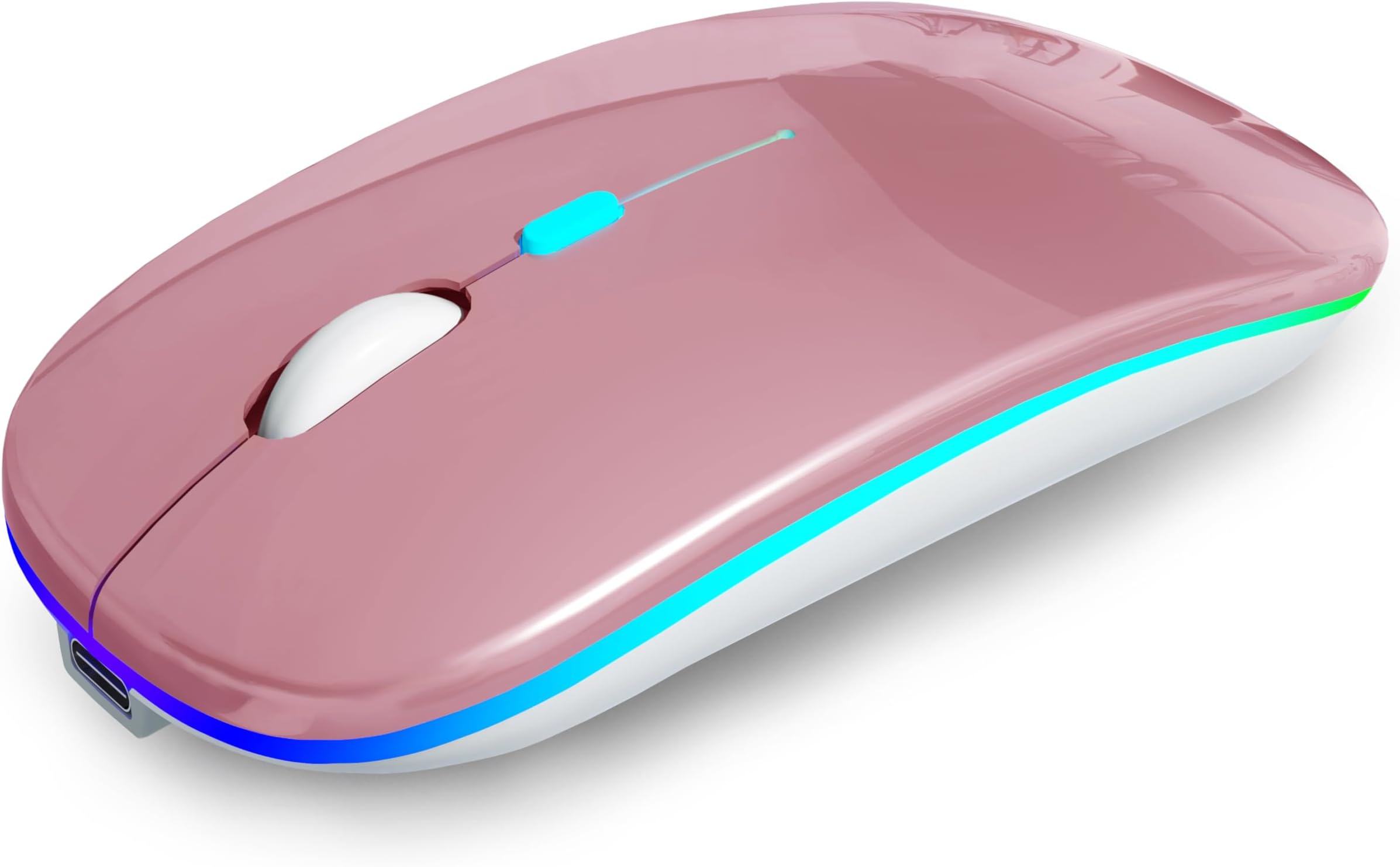 AIKOKOK Wireless Bluetooth Mouse, Rechargeable, Dual Mode Bluetooth 5.2 & 2.4G USB, LED Lights, Slim, Silent, Portable Computer Mouse for Laptop, PC, MacBook, iPad, Tablet (Rose Gold)