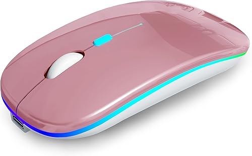 Miniatura 20 de Ratón inalámbrico Bluetooth recargable para laptop con uso LED portátil (BT5.2 y USB 2.4G) Conexión de modo dual Ratón silencioso delgado para
