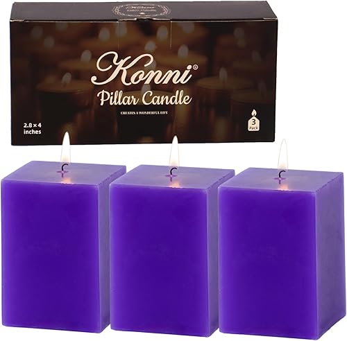 Miniatura 15 de KONNI Juego de 3 velas de pilar cuadradas clásicas azules, velas de pilar sin aroma de 2.8" x 4" pulgadas a granel, velas de larga duración de 30
