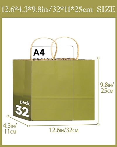 Miniatura 5 de qiqee Bolsa de regalo grande de 13 x 4.5 x 10 pulgadas con asas, 32 bolsas de papel de regalo, color verde salvia, múltiples usos (ancho grande)