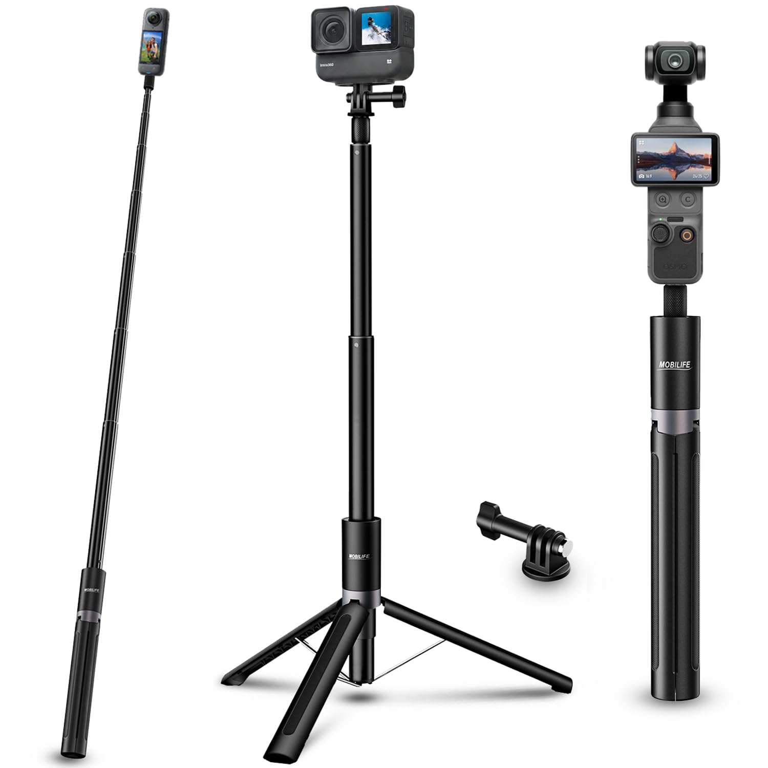 59" Invisible Selfie Stick Tripod for Insta360 X5/X4/X3/ONE X2 | Mobilife 2-in-1 Camera Tripod Lightweight & Extendable for GoPro/DJI Pocket 3/4 Action Camera-image-12