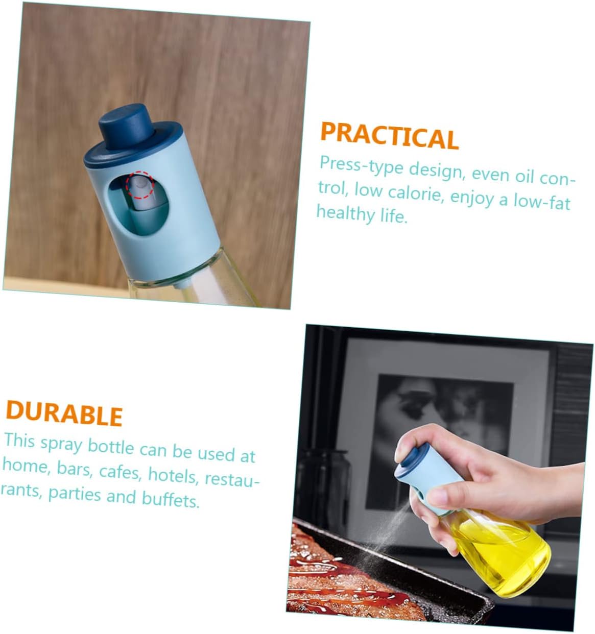 VALICLUD 2Pcs Press Type Oil Sprayer Bottles for Kitchen Cooking Even Spray Control Leak Glass Dispenser with Lid Suitable for Soy Sauce and Low Calorie Healthy Diet