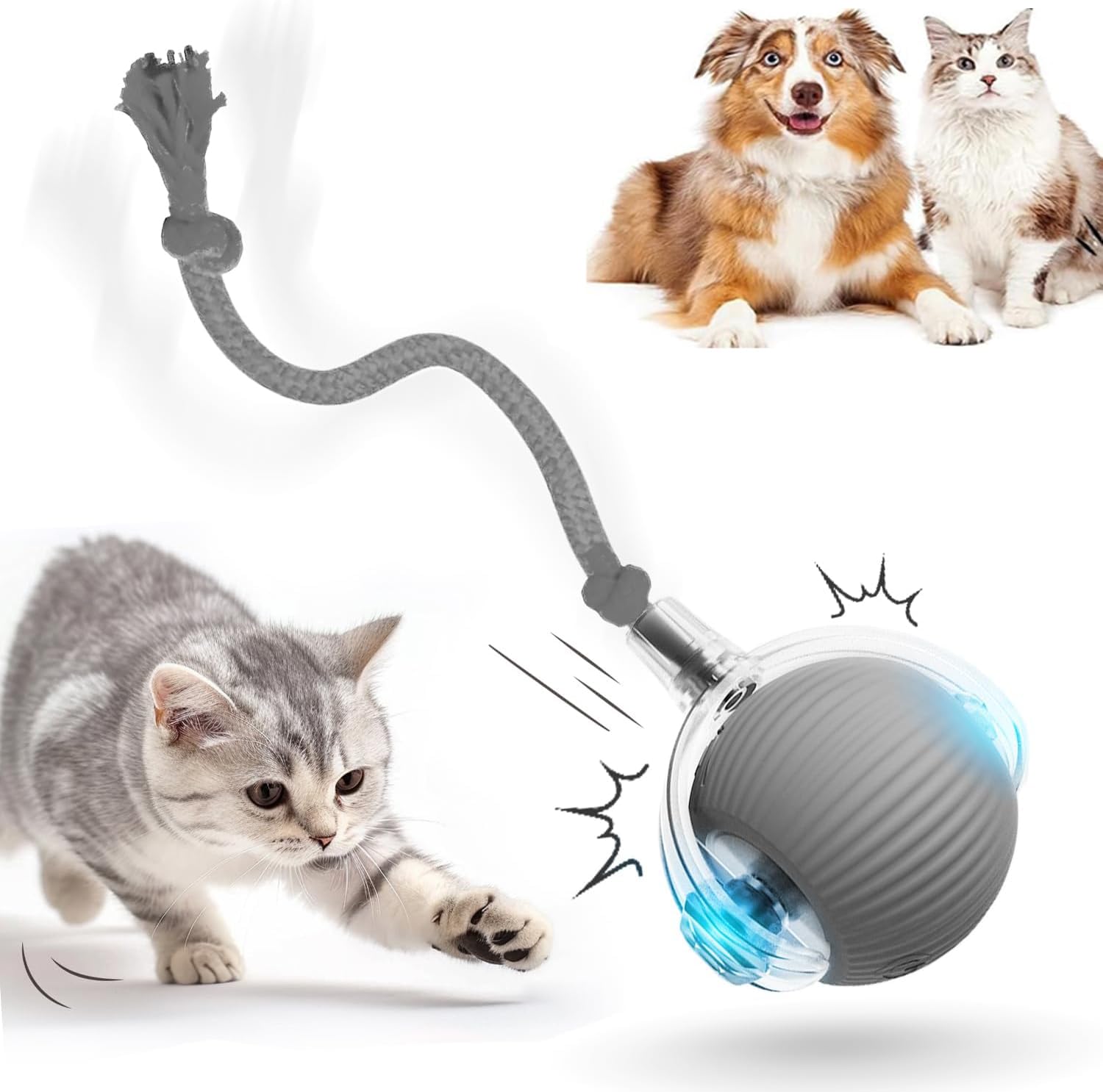 HOIDOKLY HOIDOKLY 2025 Nueva Bola Interactiva de Rollball Interactivo, Recargable, Activo, Gato, Perro, Mascota, Juguete interior, Materiales duraderos y seguros (Gris)