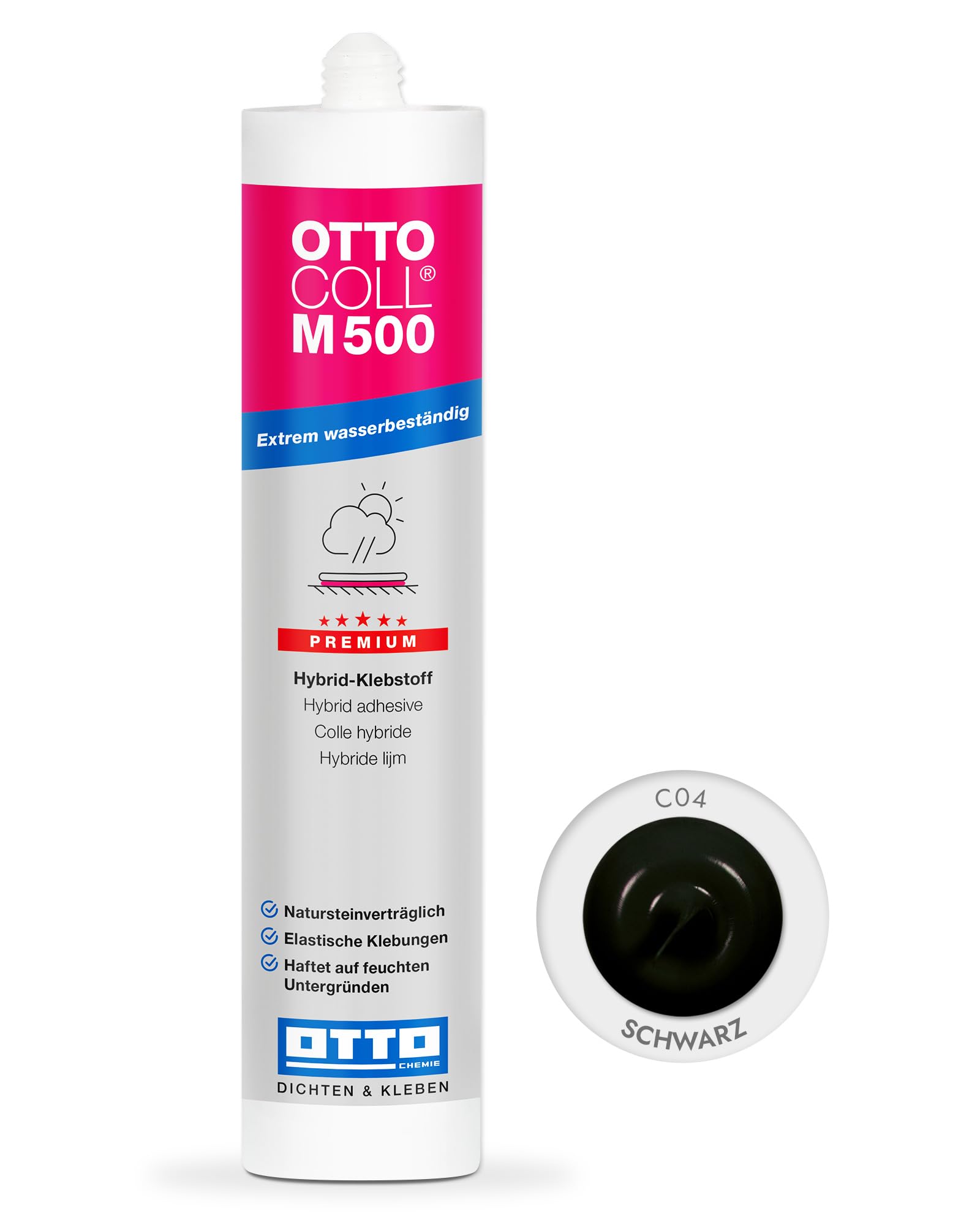 OTTOCOLL M 500 Hybrid-Klebstoff 310ml C04 schwarz – Extrem wasserbeständig – Innen & Außen – Sehr gute Haftung auf vielen Materialien – Elastisch & überstreichbar