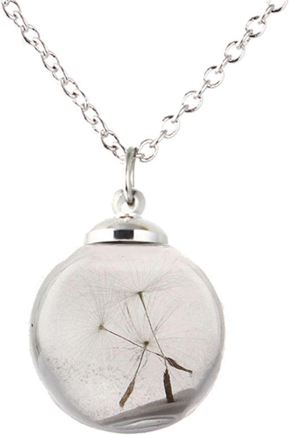 UINKE Glow in the Dark Luminous Dandelion Glass Globe Pendant Necklace,Blue&Green