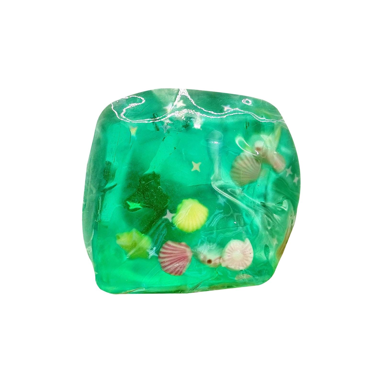 Coconut Oil Squishy,Squishy Cube Coconut Oil Stress Ball,Contains Ocean Shells Work Relaxation Desk Decor Stress Relief Ball,Portable Desk Anxiety Ornament (Cube-Green-Large)