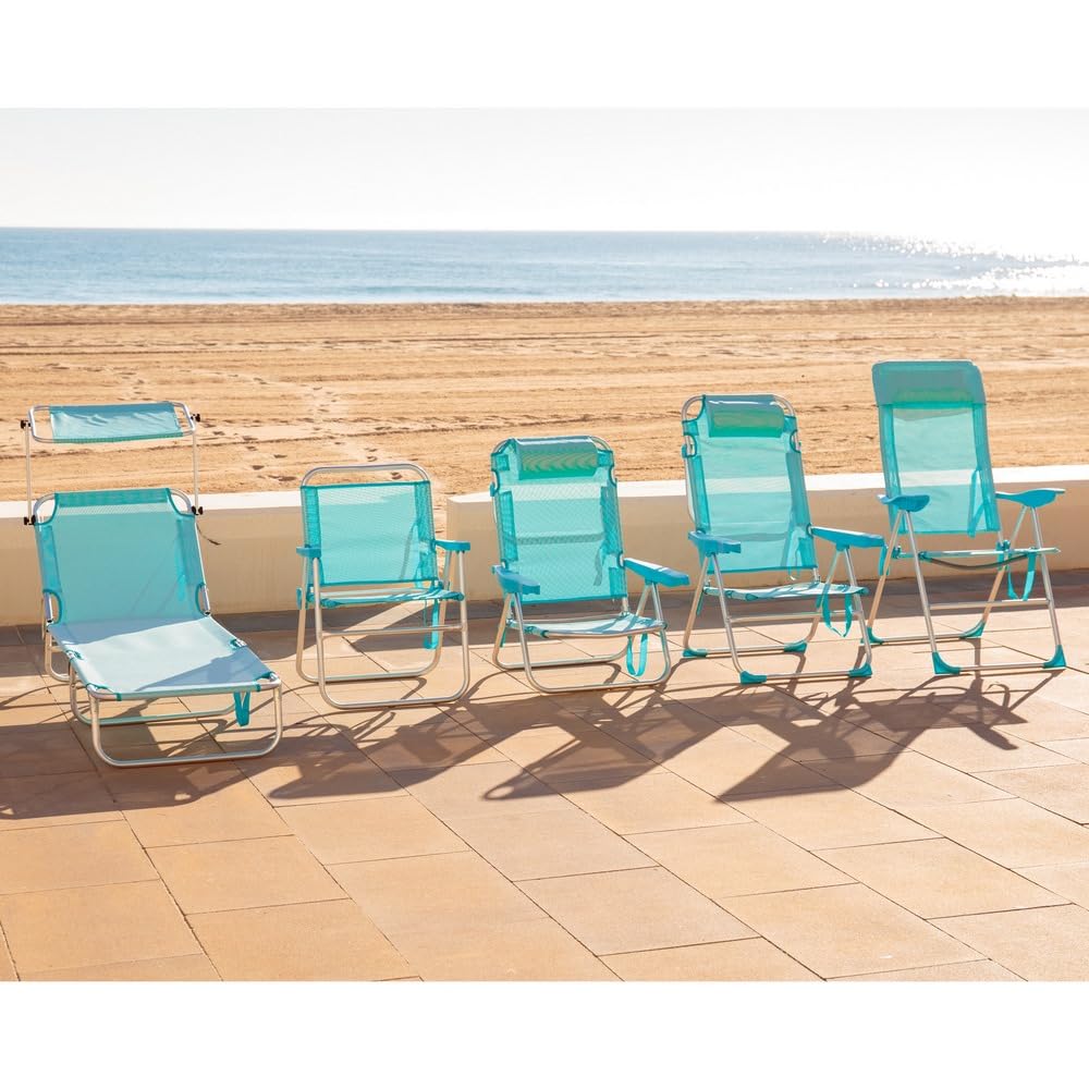 LOLAhome Silla de Playa Alta Plegable y reclinable de 4 Posiciones de Aluminio y textileno Aguamarina de 62x55x100 cm