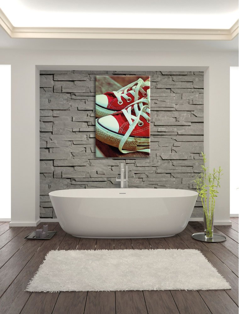 Red Converse Chucks, Formato: 120 x 80 cm su tela, XXL immagini giganti già incorniciate con cornice, stampa artistica da parete con cornice, più conveniente di dipinti o pittura a olio, nessun poster