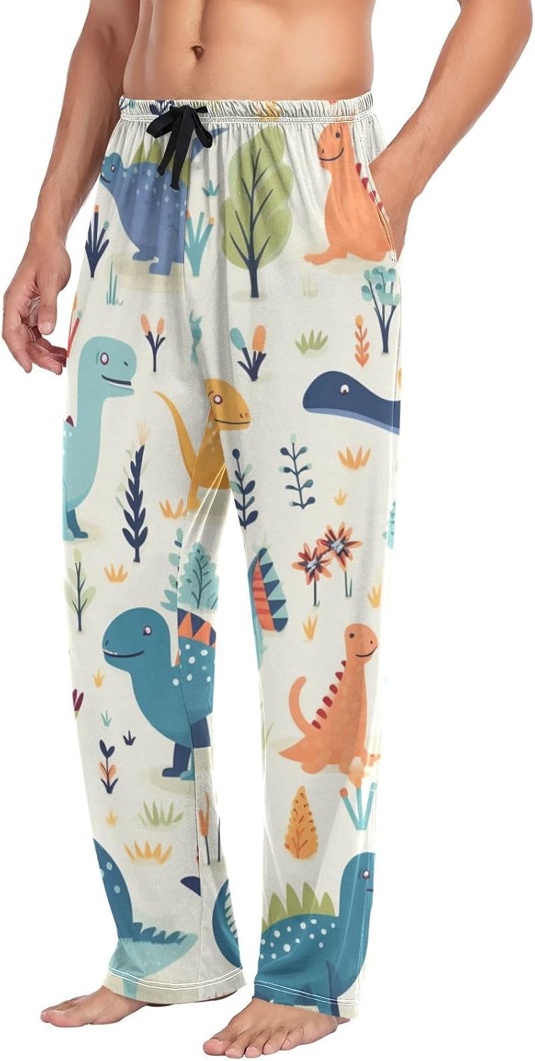 ALAZA Cute Dinosaur Dino Men's Sleepwear Mens Pajama Pants Bottoms with Pockets, S