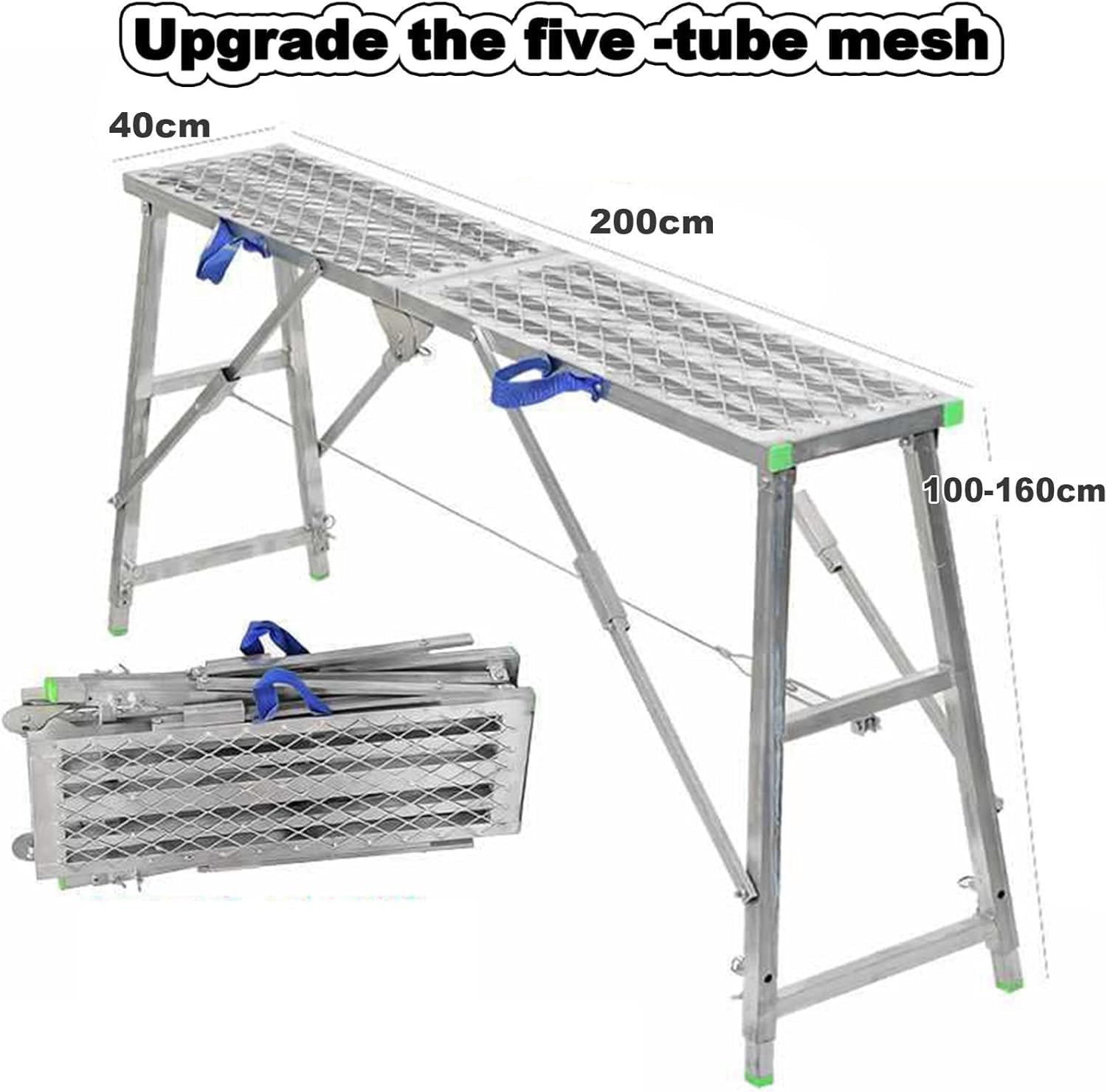 Scaffolding Equipment, Portable Multipurpose Folding Scaffolding Work Platform Scaffold Tower Ladder Stool Bench Adjustable Height, Galvanized Steel Welding,180cm(200cm)