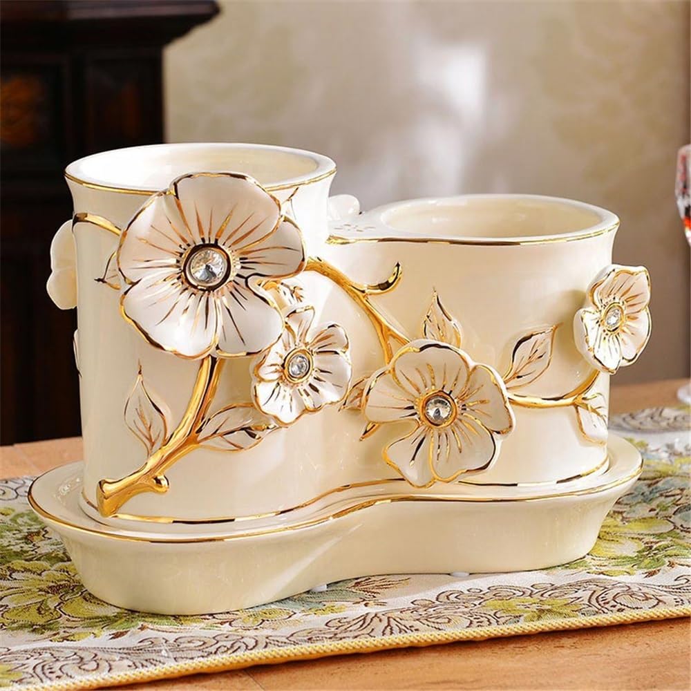 Uchwyt na przybory Ceramic Utensil Holder Household Organizer Drain Rack with 2 Divided Compartments