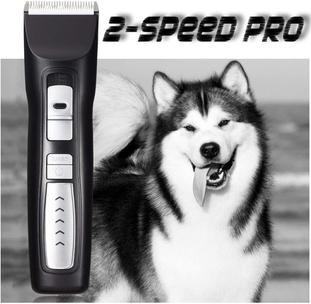 JHFUN Dog Clippers, 2 Speed Low Noise Cordless Pet Clippers Dog Trimmer Dog Grooming Clippers Kit for Thick Coats Dogs/Cats (UK Plug)