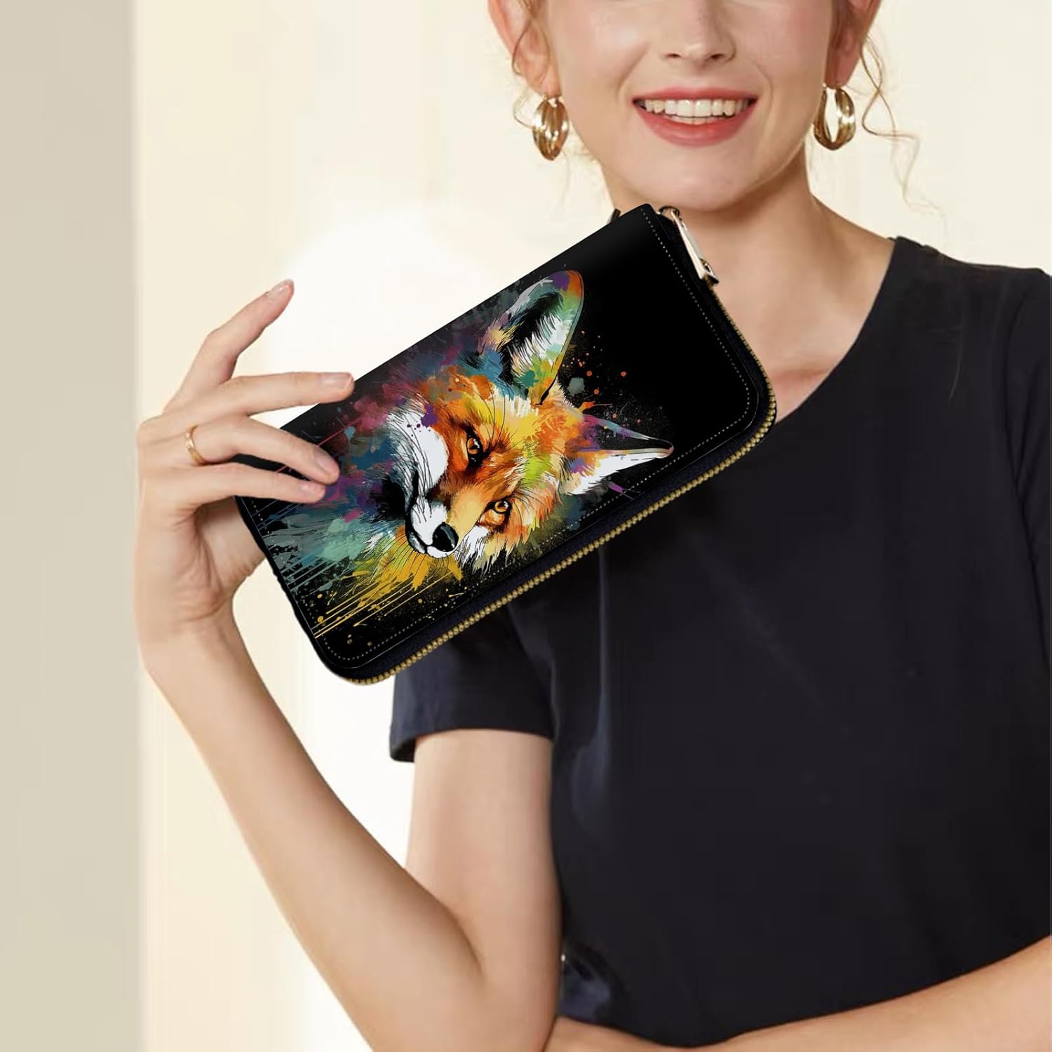 Women's Wallets,Credit Card Holder Money Leather Long Wallet with Wristlet,Large Capacity with Zip-Around Phone Purse for Women Ladies Girls,Colorful Fox - Image 7