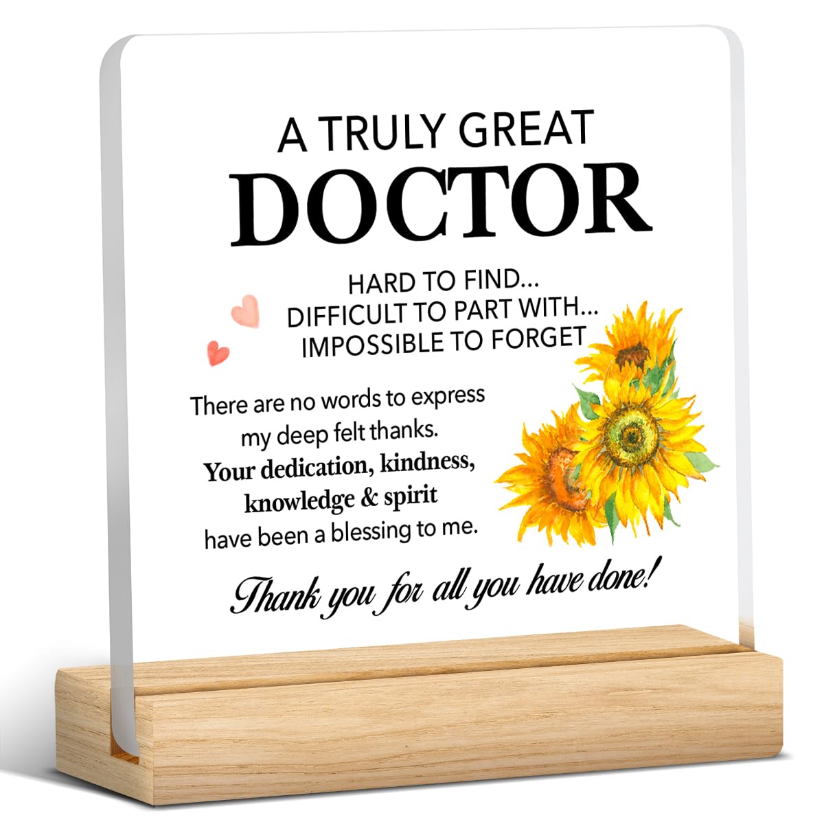 Doctor Gifts - Thank You Appreciation Gifts for Doctor Birthday Retirement Christmas Acrylic Plaque Sign with Wooden Stand Sign Home Office Table Shelf Desk Decor - Doctors Day Gift Ideas