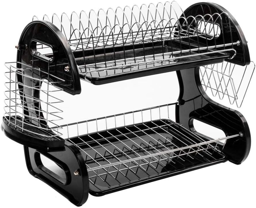 Wintesty 2 Tiers Dish Drying Rack Metal Dish Mug Drying Rack Storage Container Kitchen Organizer (Shipped from US Warehouse)