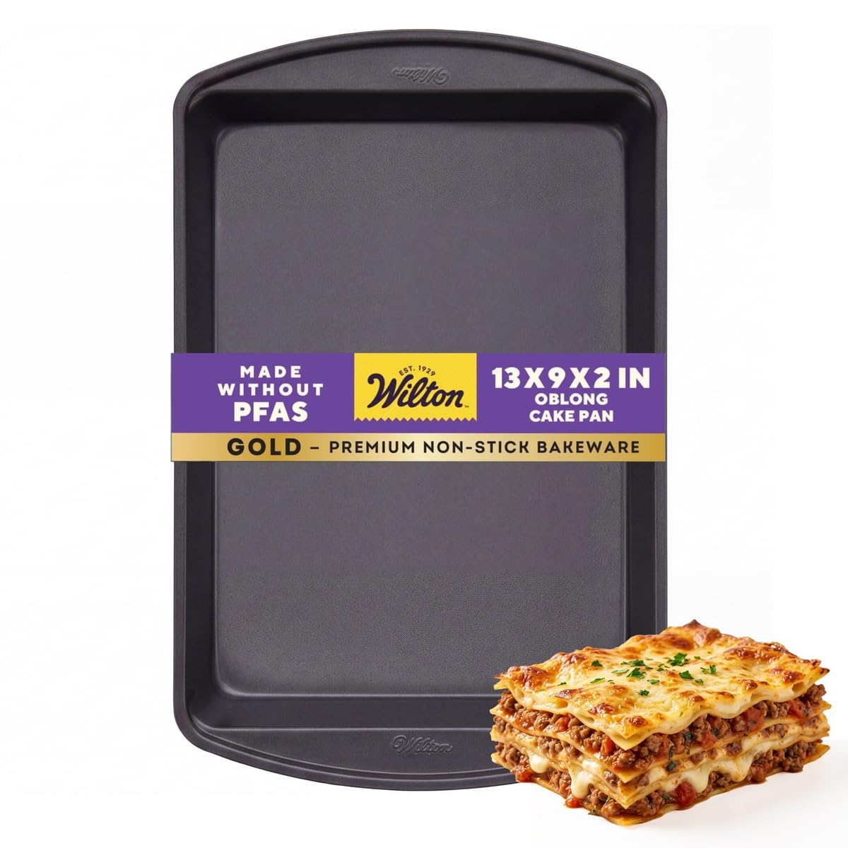 Gold Non-Stick Oblong Baking Pan, Made Without PFAS, 13 x 9 in. | Non-Stick Steel with Scratch-Resistant Coating, Resists Warping & Extended Handles, Dishwasher Safe, Perfect for Sheet Cakes