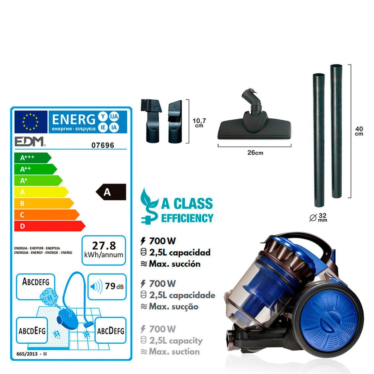 EDM 07696 Aspiradora Multiciclonico Clase A, 700 W