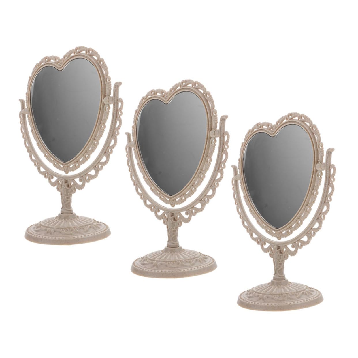 Miroir de maquillage vintage en cœur x3 avec support stable pour bureau