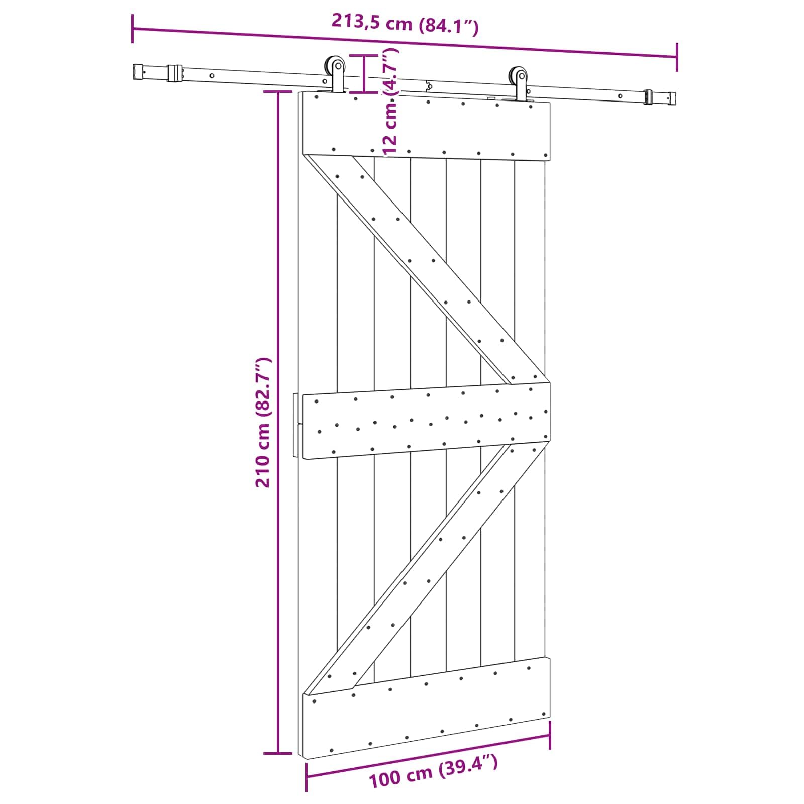 Narvik - Porta scorrevole in legno di pino massiccio con binario in acciaio verniciato a polvere, 100 x 210 cm, design salvaspazio, divisorio con meccanismo scorrevole leggero