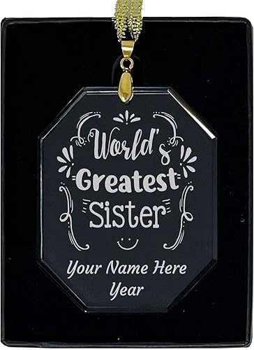 LaserGram Personalized Glass Christmas Ornament, World's Greatest Sister, Custom Laser Engraved Gift Idea (Rectangle Shape) disponible en Yaxa Colombia