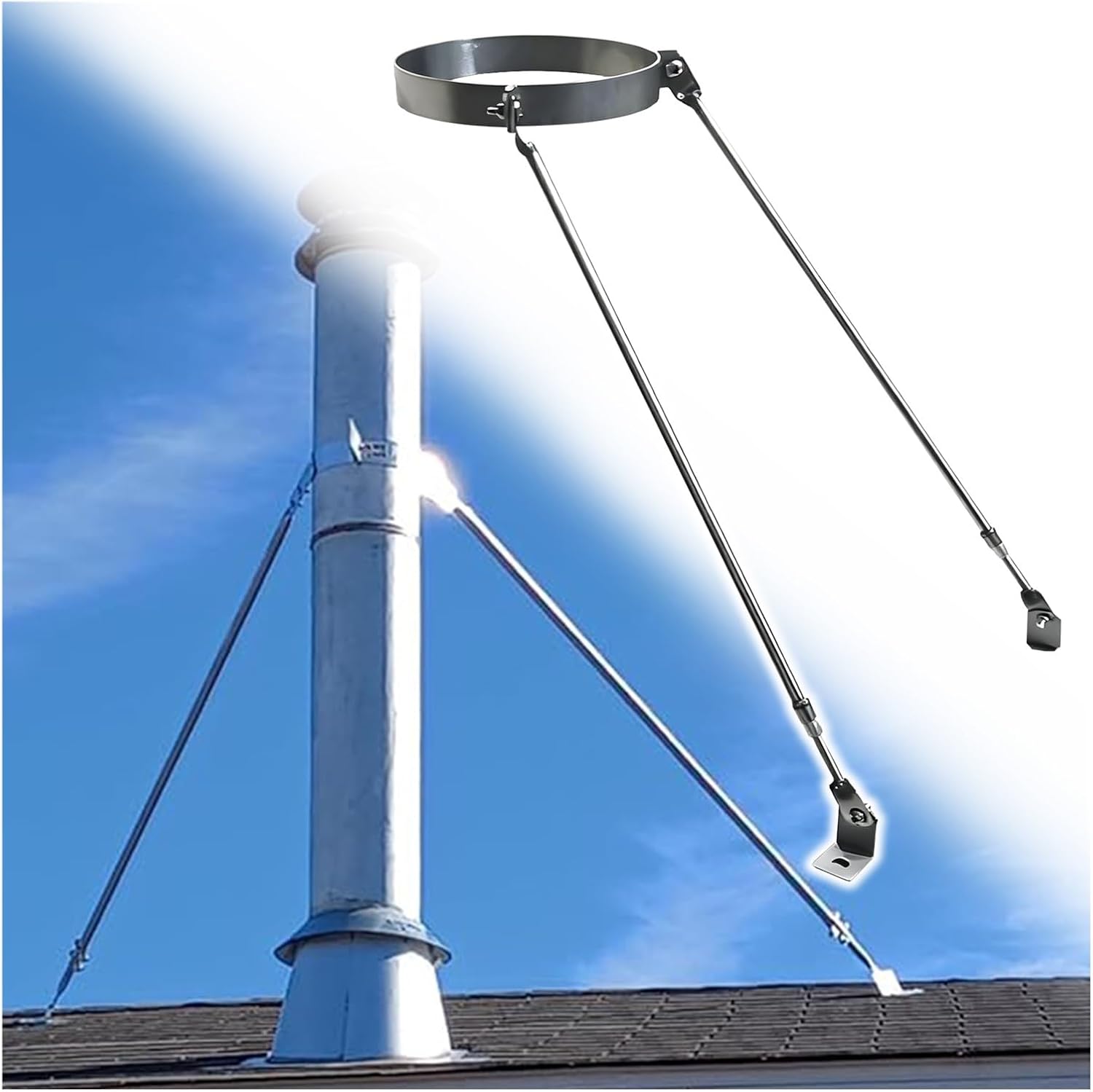 Windproof Chimney Pipe Support Brackets - Removable Ventilation Tube Supports, Rust Resistant, Stable for Wind & Snow, Customizable Hoop Diameter 19cm (7.5") for Enhanc
