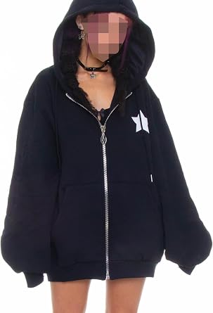 Yojeasrio Y2k Zip Up Hoodie for Women Men Star Graphic Long Sleeve Hooded Jackets Grunge Vintage Aesthetic Hoodies Streetwear