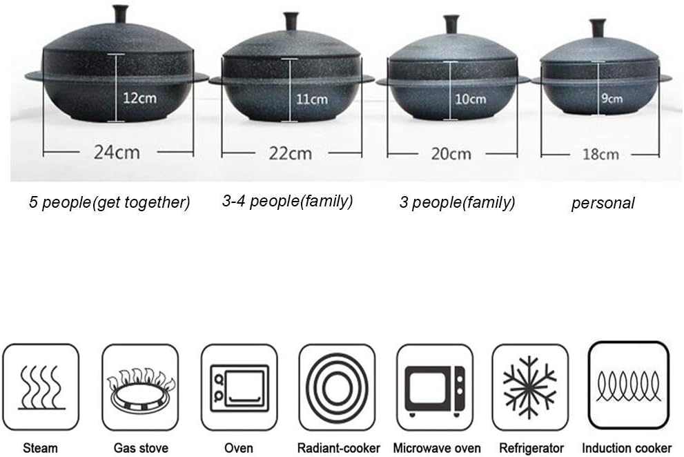 Cooking Ceramic Casserole Clay Pot,Stone Bibimbap Bowls,Not-stick Stockpot Soup Pot,SLOW Stew Pot,Hot Pot,Rice Cooker Induction Cooker Safety Black Diameter20cm (Black diameter20cm(8inch))