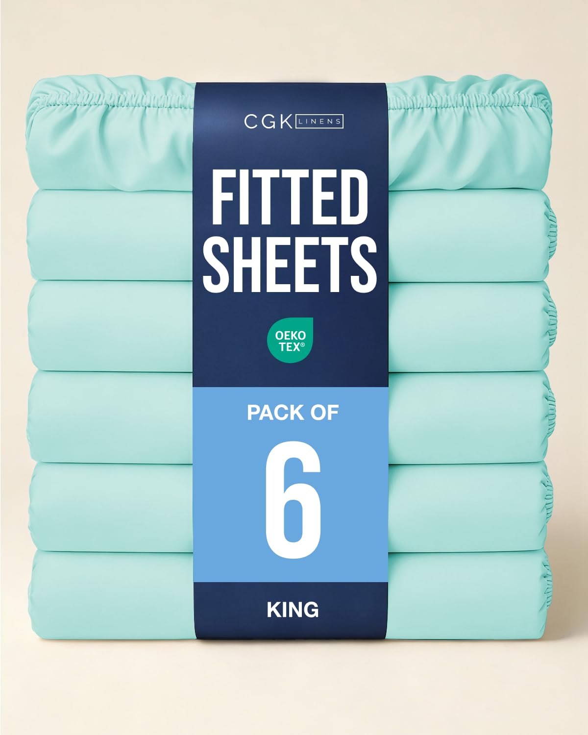 King Fitted Sheet - Pack of 6 Single Fitted Bottom Sheet Only - Spa Blue