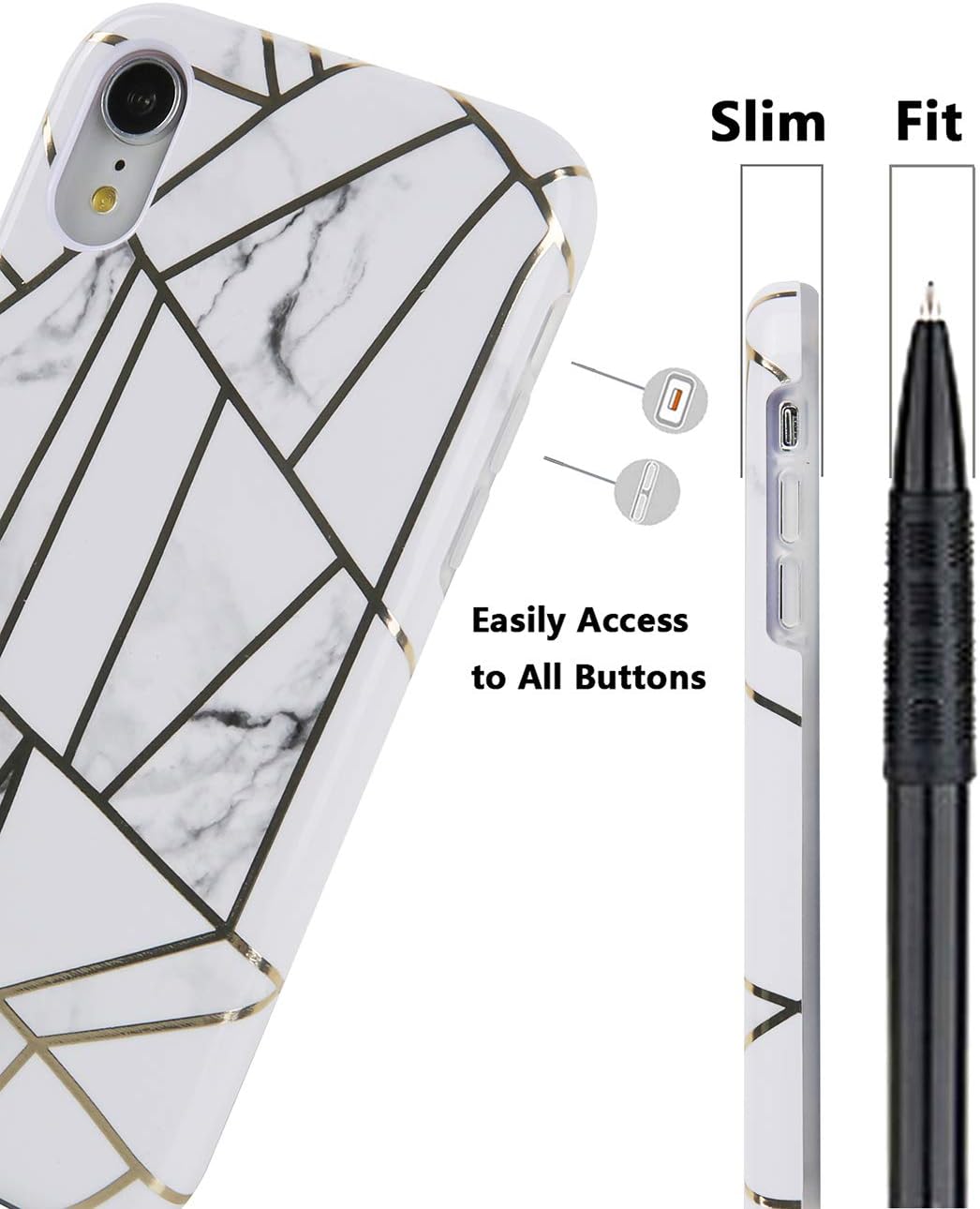 iPhone XR Case, Wight Stitching Marble Pattern, Dual Layer Clear Soft TPU Hard PC Shockproof Phone Cases for Women Girls Men Boys[6.1"]