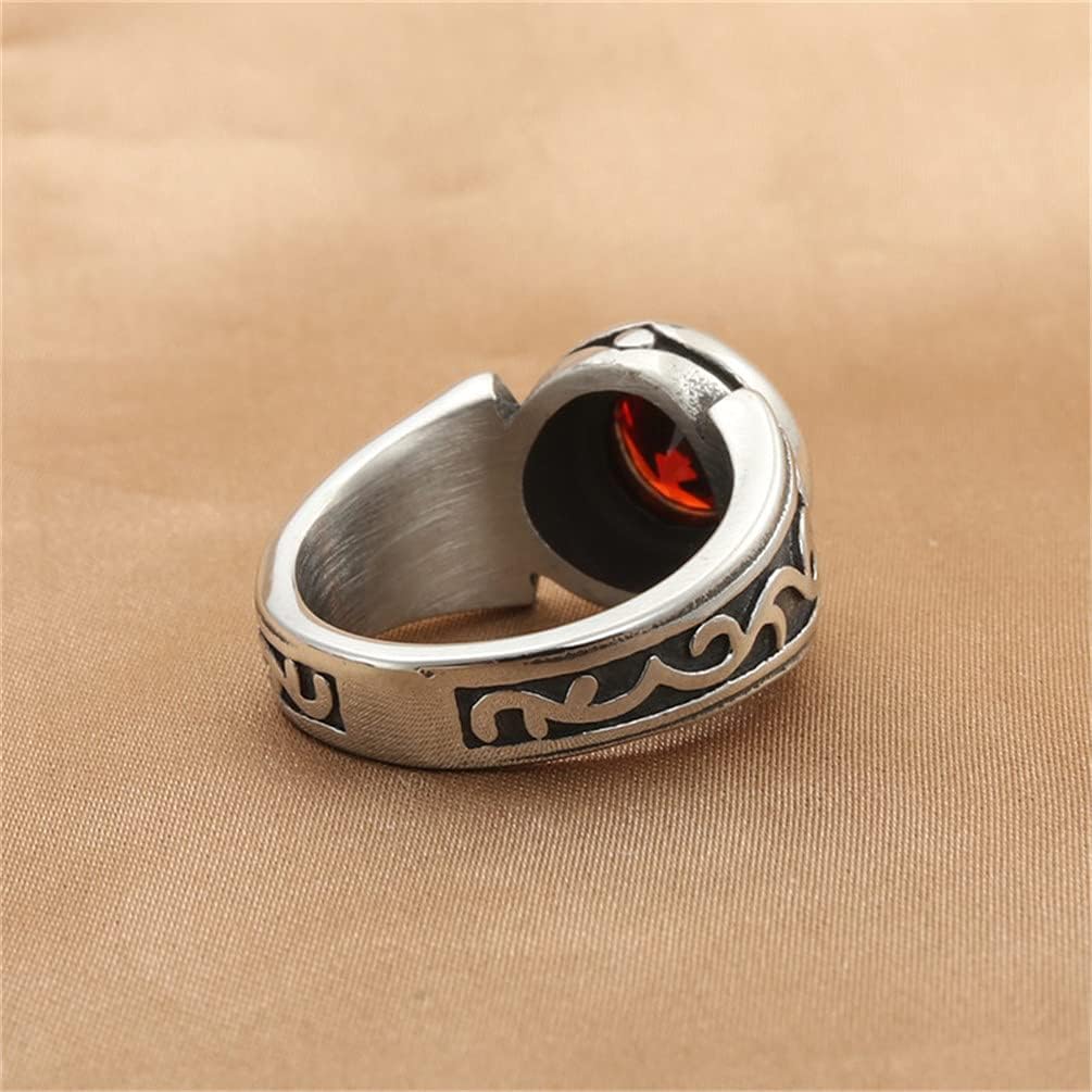 PAMTIER Unisex Stainless Steel Silver Vintage Classic Round Gemstone Signet Biker Wedding Ring