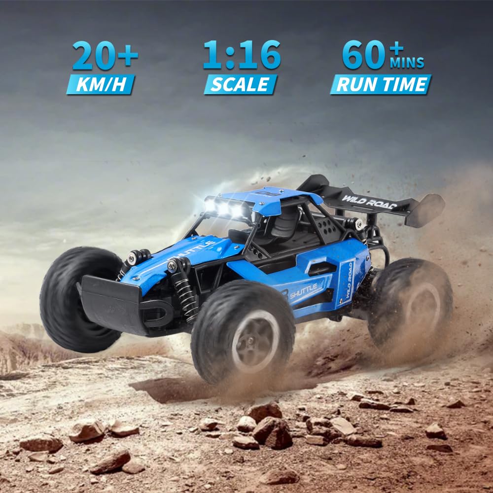 Voiture télécommandée RC Voitures 1:16 Tout-Terrain Monster Truck Phares à LED, Jouet de Voiture RC 20 km/h Cadeau pour Enfants Garçons 3 4 5-12