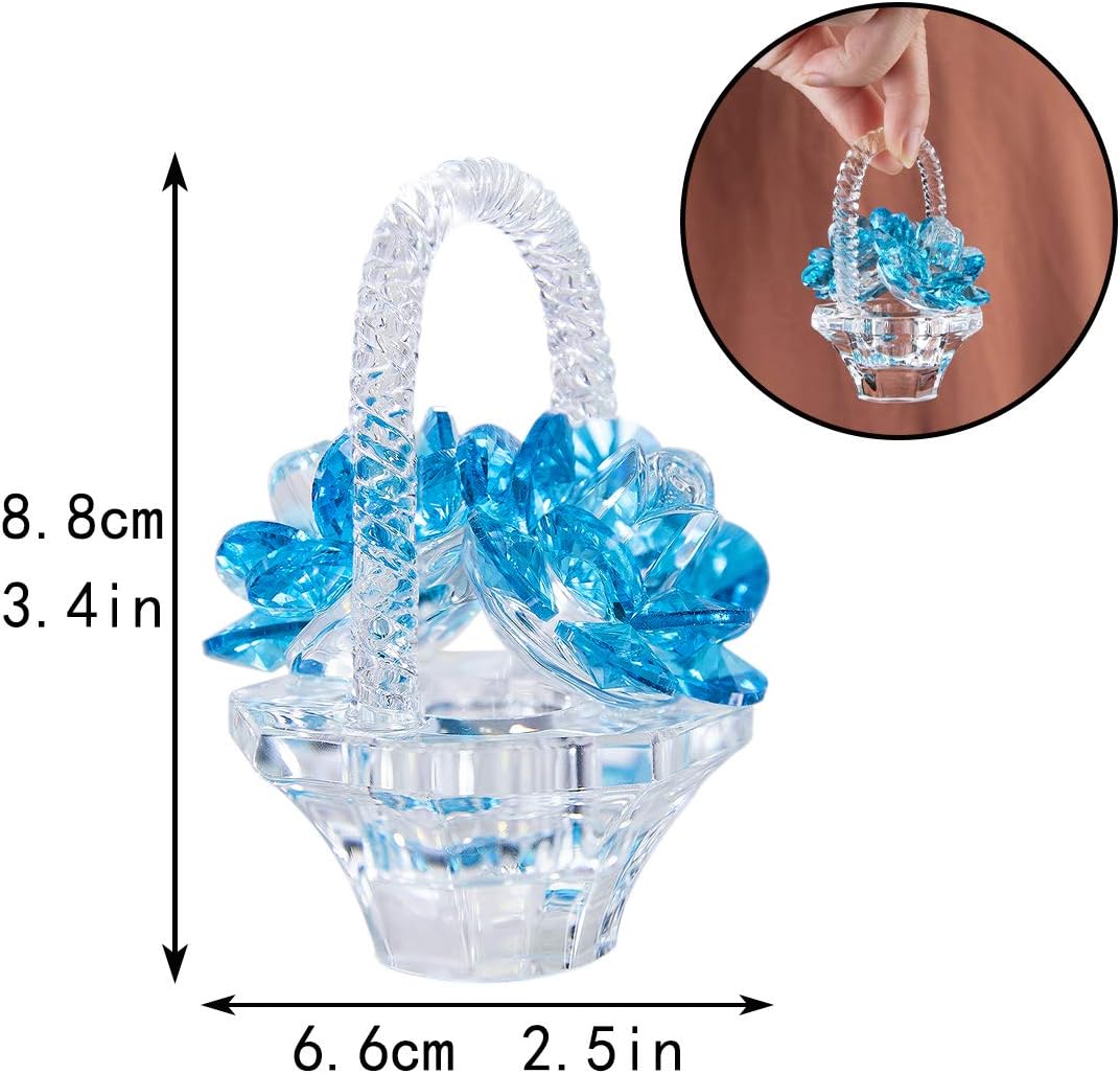 H&D HYALINE & DORA Crystal Flower Basket Figurine Collectable Ornaments Home Decor Tabletop Centerpiece Gift for Lady,Blue Color - Image 6