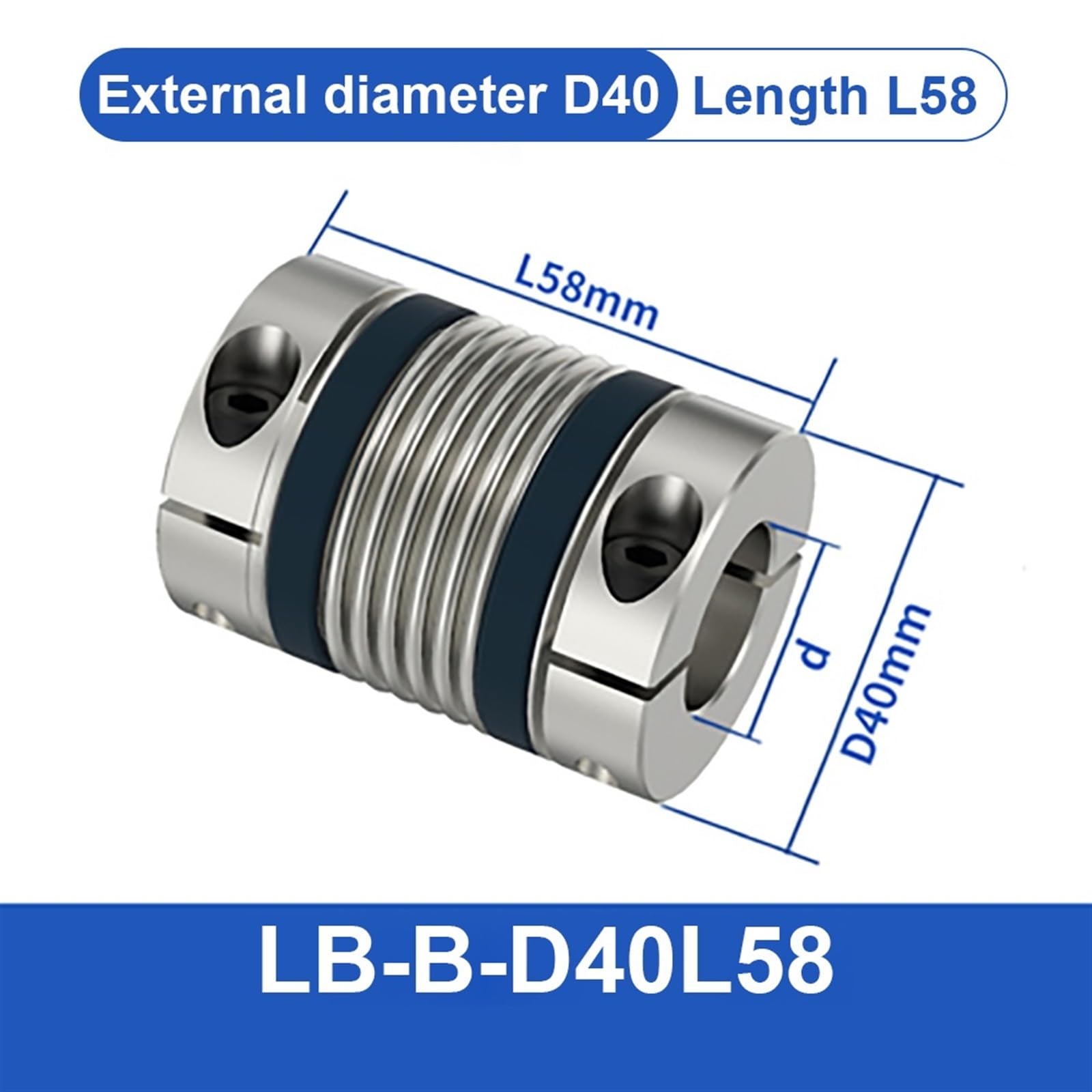 Accoppiamento albero LB D40L50/58, accoppiatore motore flessibile a soffietto, in alluminio, ad alta elasticità, guarnizione universale, stampante 3D, Cardan(LB-D-D40L50-9X9)