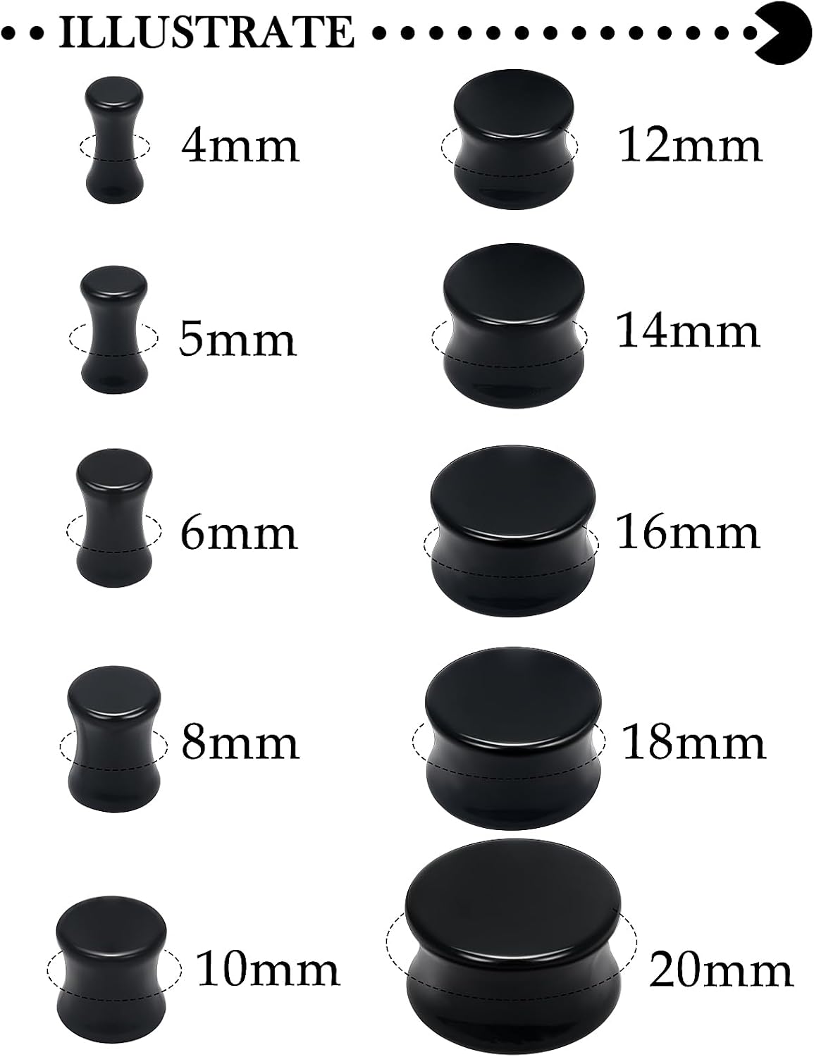 6G-20mm Solid Acrylic Gauges for Ear lightweight Plugs Clear Black Double Flared Saddle Ear Plugs Tunnels Earrings for Women Men