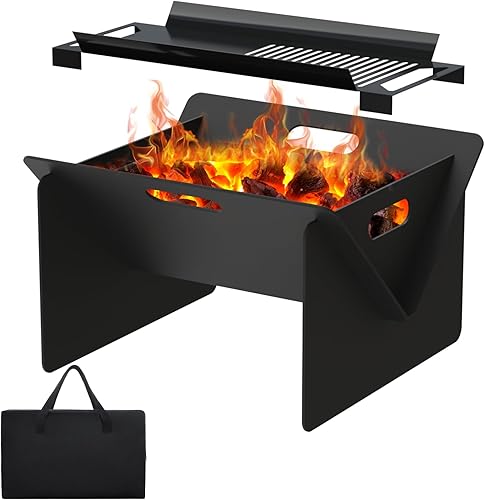 ACCPO Fogata de 18 pulgadas para exteriores, portátil, 2 en 1, fogata de leña de acero resistente para patio y patio trasero, hoguera, barbacoa,