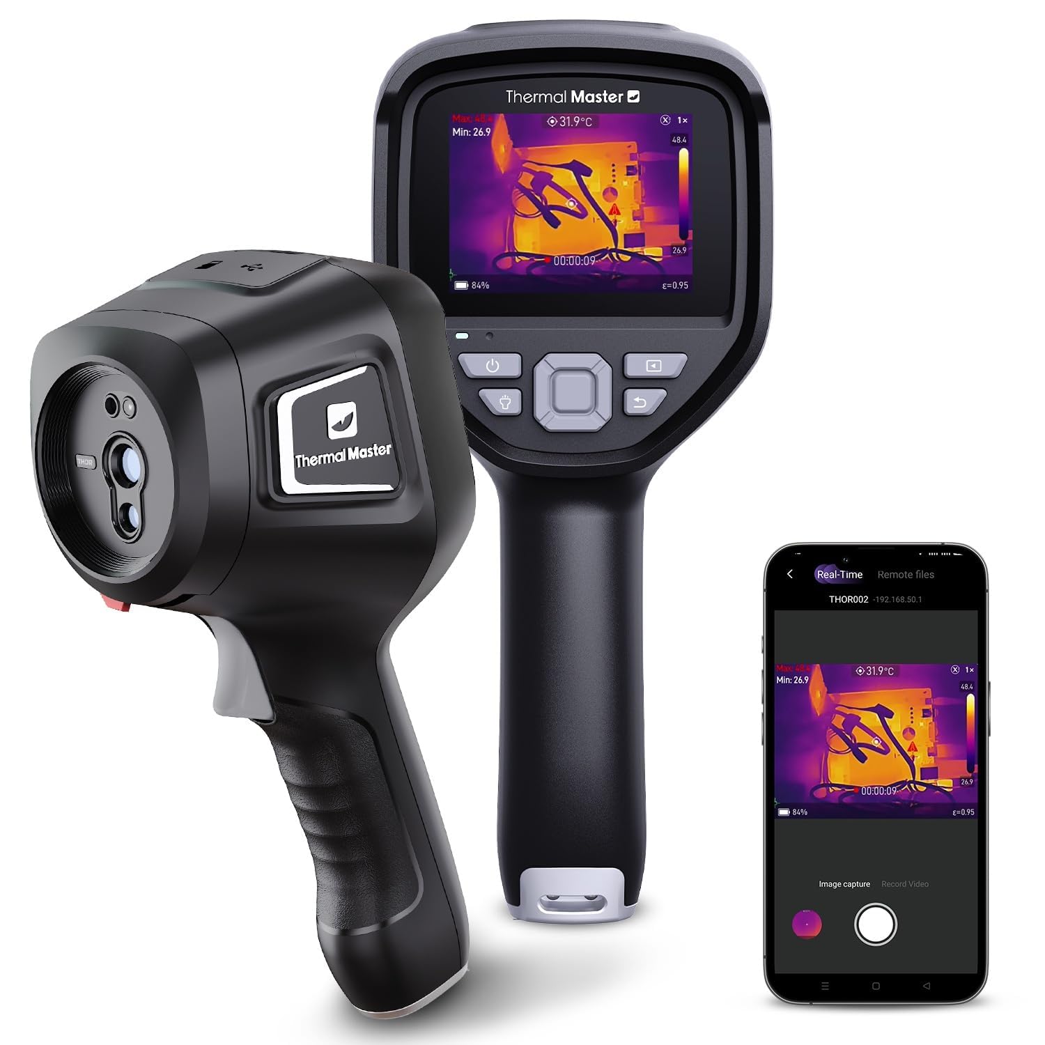 Termocamera Risoluzione IR super 512x384 Termocamera a infrarossi per ispezioni industriali Schermo da 3,5 pollici 2M pixel Termocamera visiva, -20°C - 550°C Termocamera portatile 40mK (Thor002)
