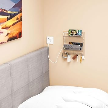 Floating Shelves for Bedside Accessories Organizer, Self-Adhesive Wall Mount, Room Decor, Storage and Organisation Items for Bedroom, Transparent