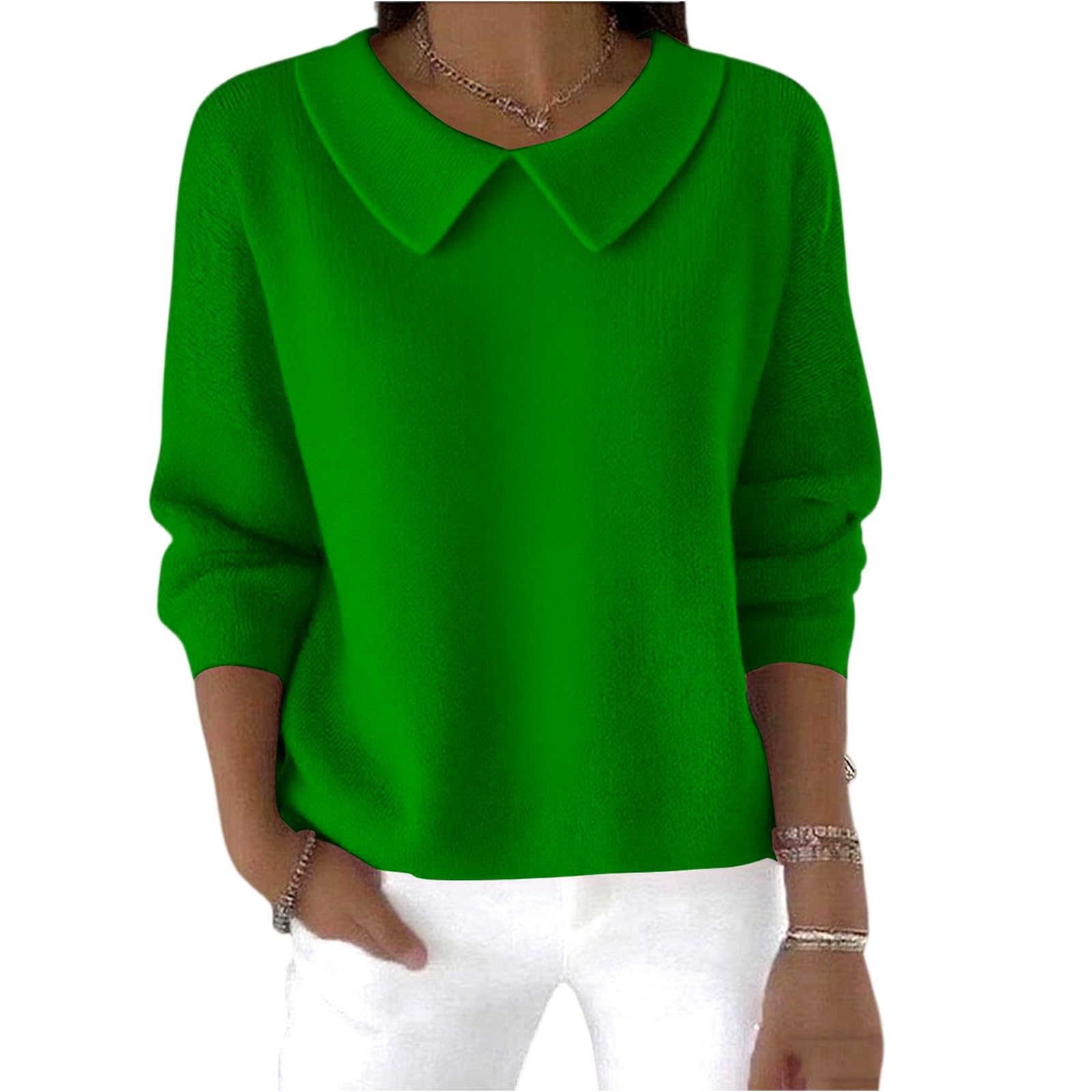 Womens Lapel Sweater Trendy Long Sleeve Knit Sweaters Lightweight Pullover Tops Cozy Winter Clothes