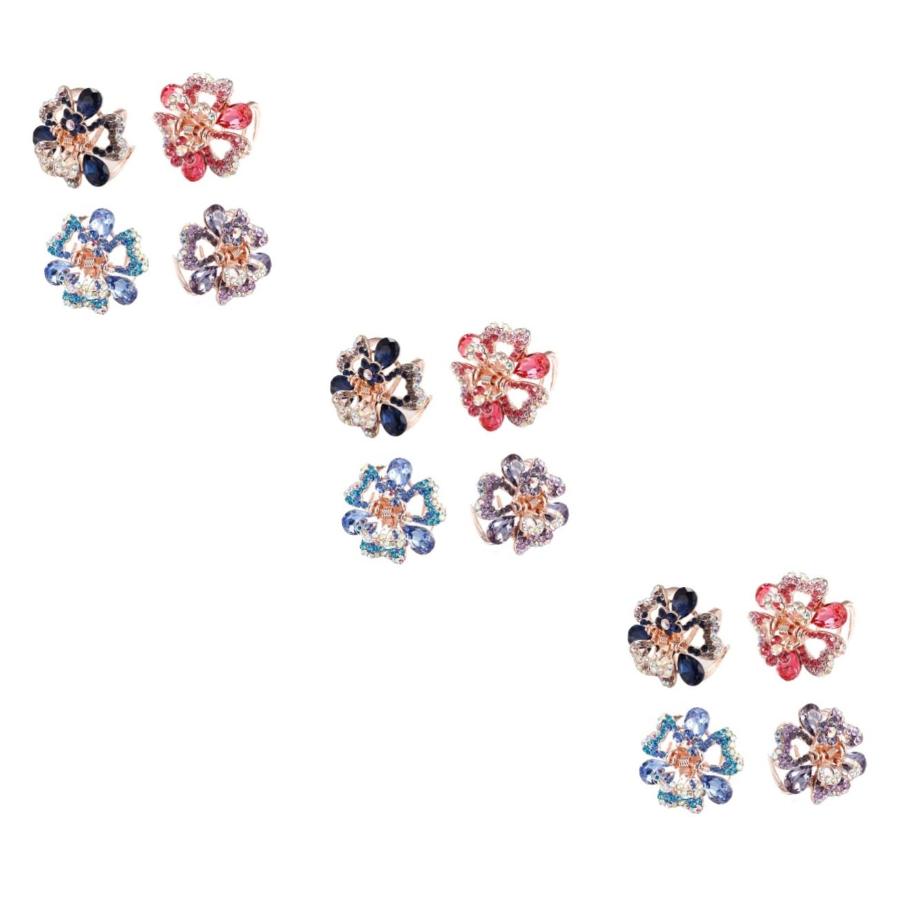 12pezzi Fermagli Per Cristallo e Metallo Design Piccolo Accessori Eleganti Per Donne e Ragazze Colori Rosa Blu e Blu Scuro