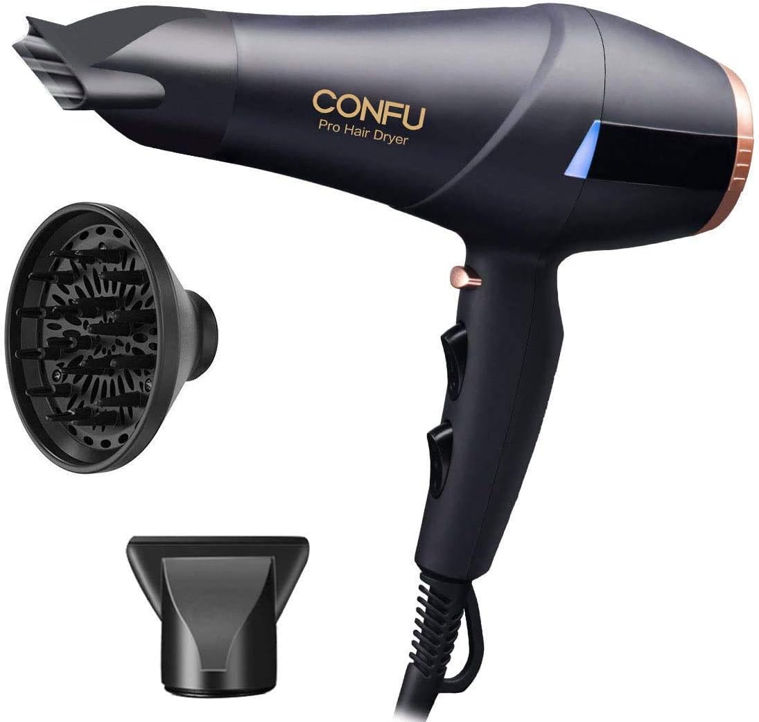 Secador de pelo con difusor Set de boquillas, Profesional 2300W Motor AC  Blow secador de pelo, CONFU Rápido Tecnología iónica con 3 Calor 2 Ajuste  de velocidad Botón Disparo fresco : Amazon.es: Belleza